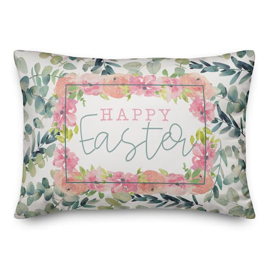 Happy Easter Eucalyptus and Flowers Throw Pillow